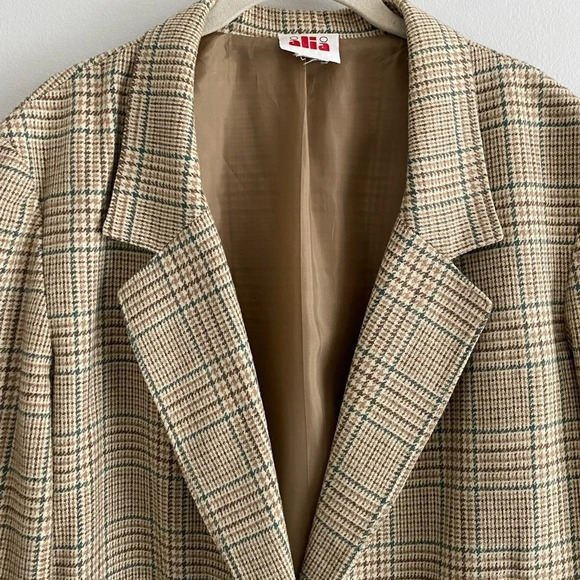 VINTAGE Alia Oversized Plaid Blazer Jacket Tan Size XL - Picture 8 of 12